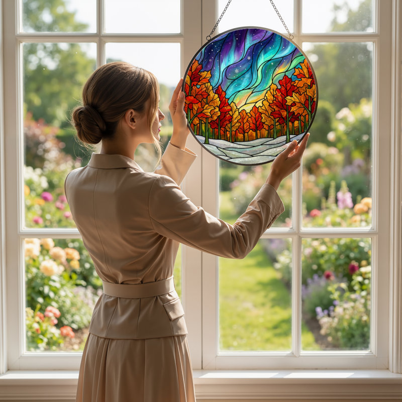Panneau de vitrail 12 "H Autumn Sky, H 12 po x l 12 po