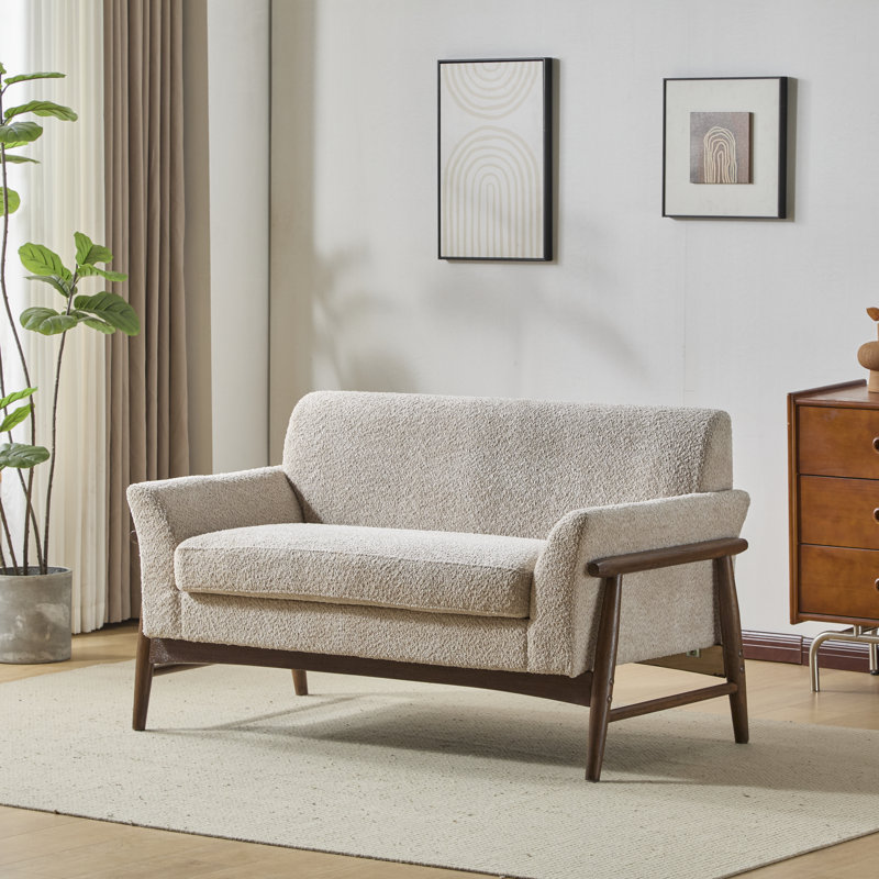 Bryshaun Linen Flare Arm Loveseat, Almond Boucle, Dark Brown