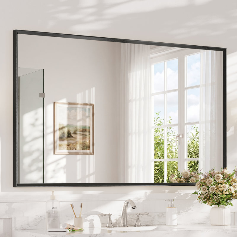 Miroir de salle de bain avec cadre en aluminium et verre trempé, 36 po x 60 po, Noir