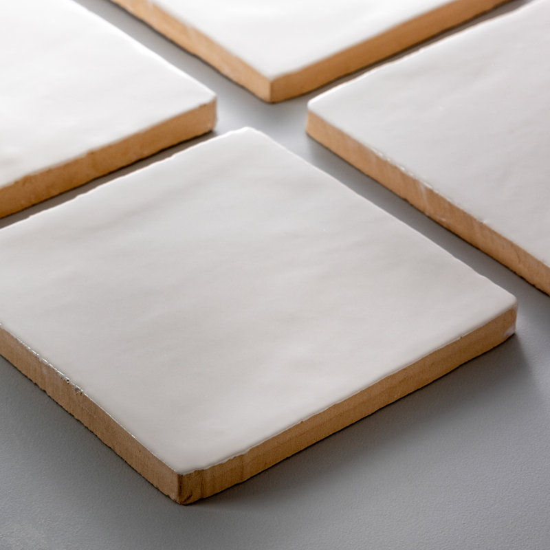 Carreau de céramique 4 "x 4" Zellige, Blanc / Blanc