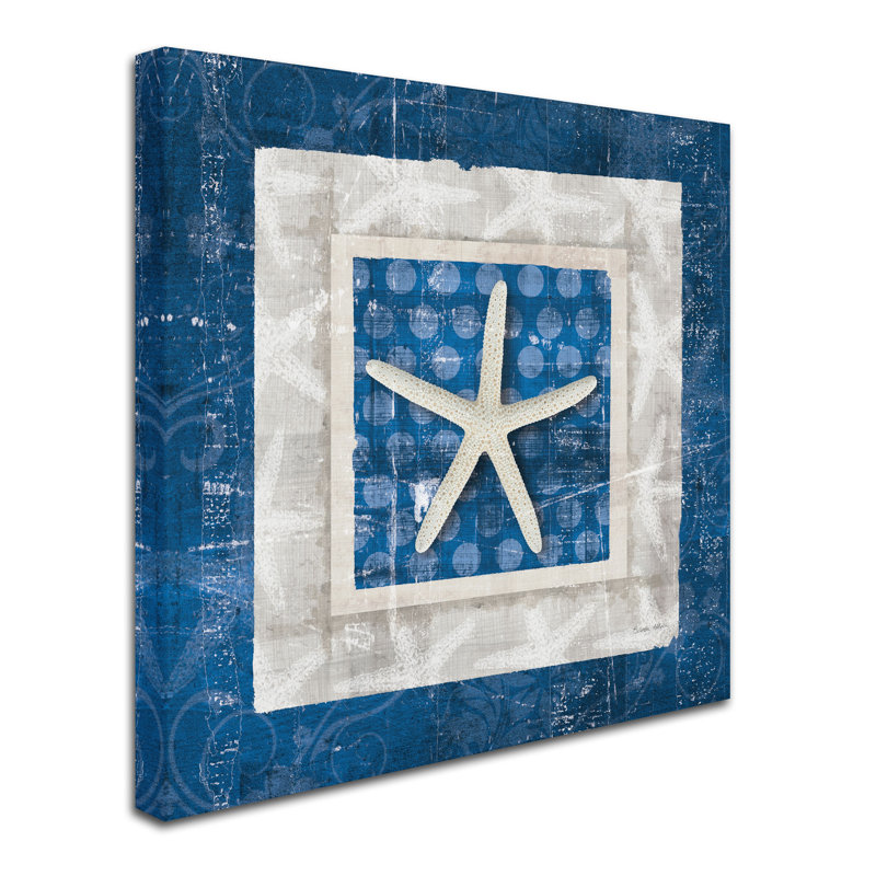 Coastal Starfish Blue and White 24" Square Canvas Art