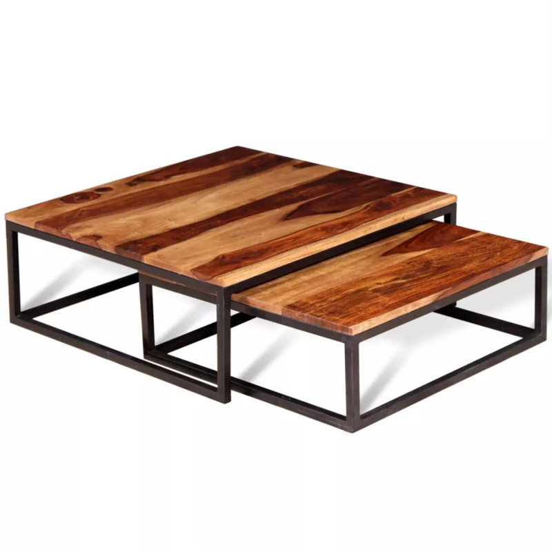 Arla Frame 2 Nesting Tables Coffee Table with Storage, 10.2" H x 27.6" W x 27.6" D, Walnut