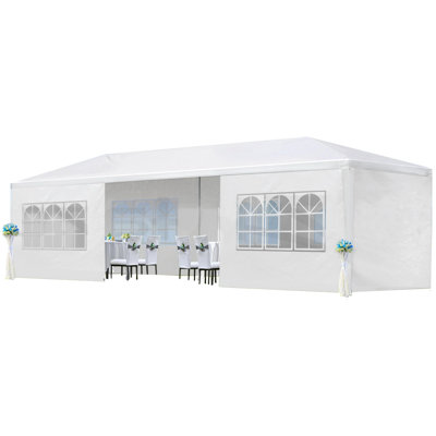 10'x30' Party Tent, Outdoor Wedding Tents with 8 Removable Sidewalls, Gazebo Shelter for Parties, Waterproof Canopy Tents, BBQ Events Tent, White