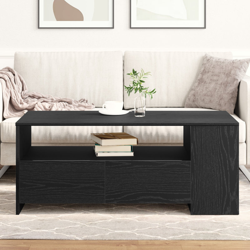 Coffee Table with Storage, Black Oak