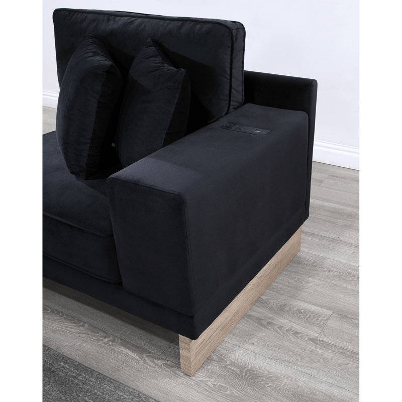 Canapé modulaire moderne en velours réversible de 122,5 po Memphis avec compartiment de rangement, tiroir, ports USB et prises de recharge Modern Memphis