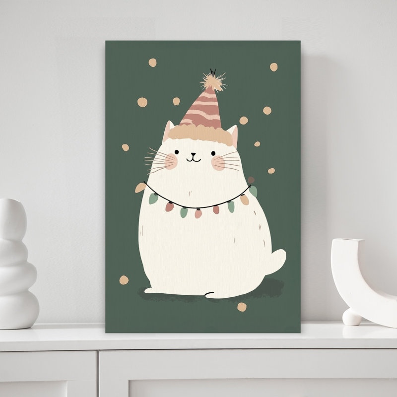 Festive Cat With Lights Contemporary Cat Winter Wall Art Print 1 Piece Wrapped Canvas Wall Art, 45.72cm H x 30.48cm W