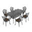 Table de salle à manger d'extérieur en aluminium - noire, rectangulaire, trou de parasol, peu encombrante, 6 pièces, avec large
