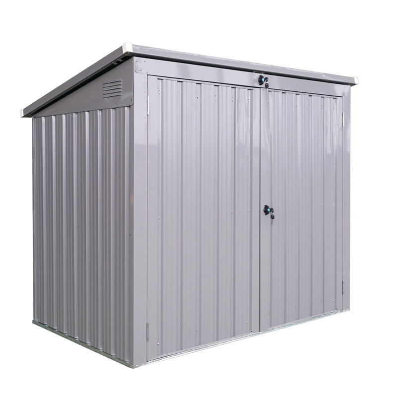 Remise de rangement en acier galvanisé pour l'extérieur - Contient des déchets, des outils, gris pour une utilisation dans la cour, capacité de 2 poubelles, rouille, verrouillable,