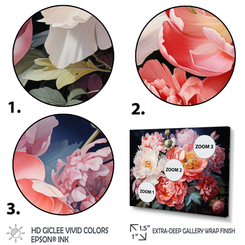 China Peony Bouquet On Canvas Print, Gold Floater Framed, 12" H x 20" W x 1" D