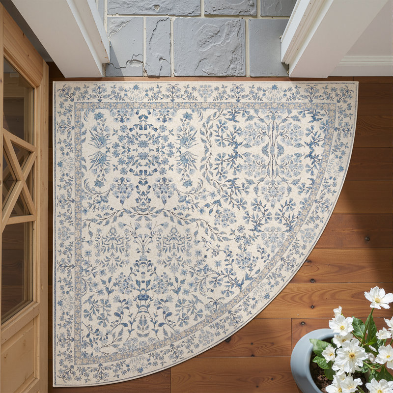 Floral Machine Washable Area Rug, Corner 4' x 4', Blue