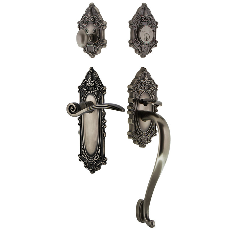 Nostalgic Warehouse Victorian Plate S Grip Handleset with Single Cylinder Deadbolt and Swan Lever