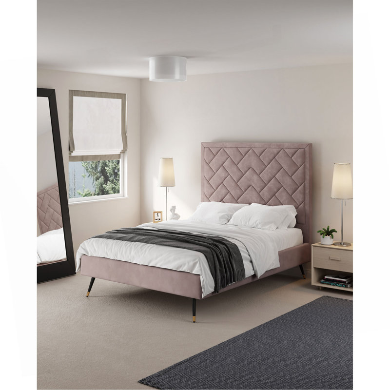 Lit double en velours Crosby, Lit double, Rosé