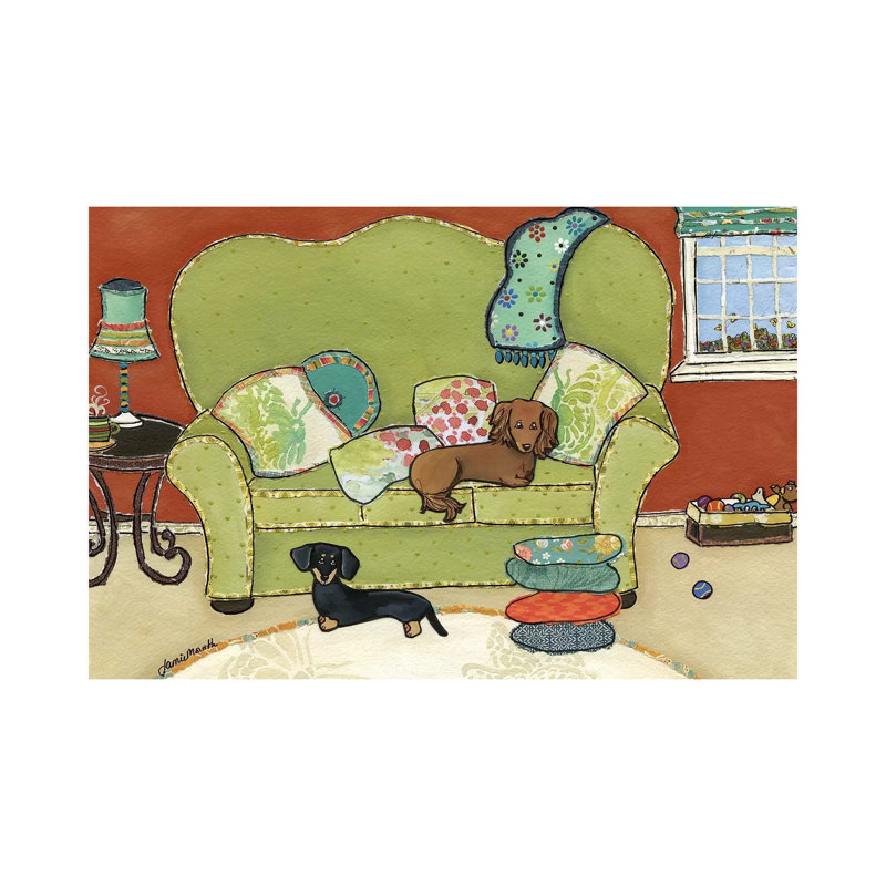 « Teckel Love » par Jamie Morath-impression, Toile tendue, Pas de tapis, H 18 po x l 26 po x P 1,5 po