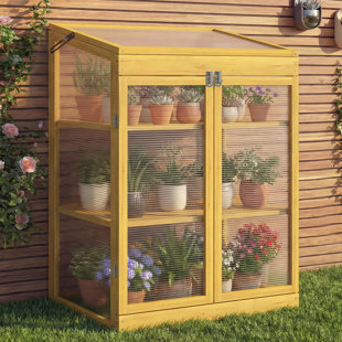 Wooden Cold Frame Greenhouse, Garden Solid Wood Greenhouse Cabinet with Transparent Flip-Top Roof, Raised Flower Plants Shelf Protection for Outdoor Indoor