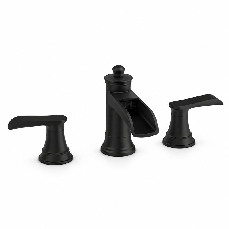 Widespread Waterfall 2-Handle Bathroom Sink Faucet with Drain Assembly, Matte Black
