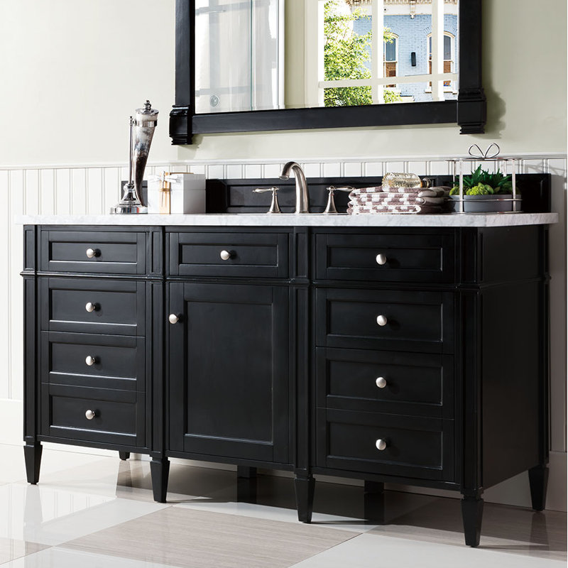 Meuble-lavabo simple 60 po Dussault, Perle jasmin éternelle, Noir onyx, 8 po