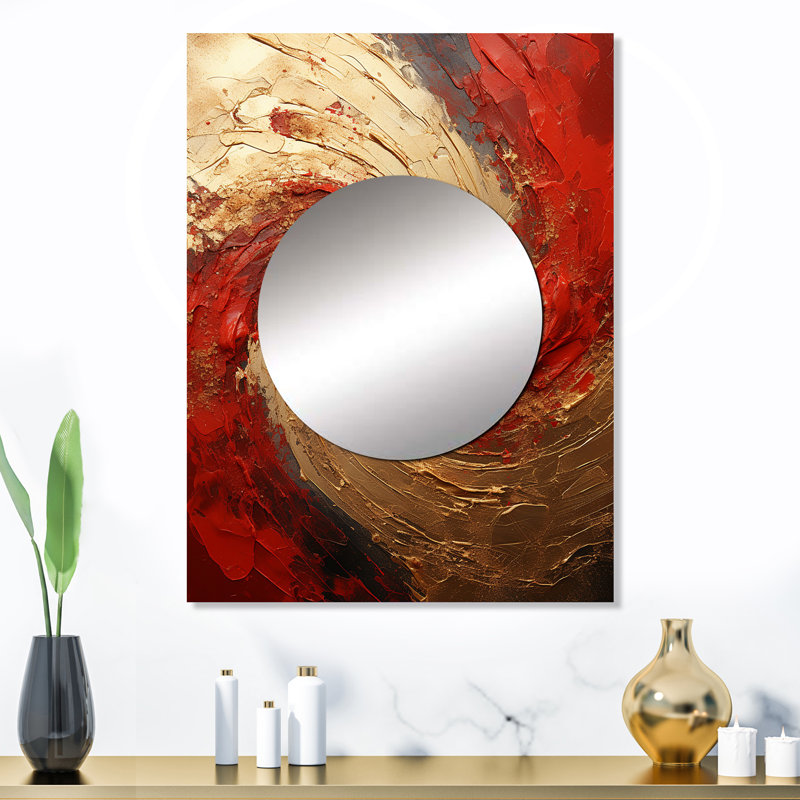 Philibert Red Gold Fusion Spiral - miroir mural abstrait en spirale, miroir décoratif doré, impression sur métal