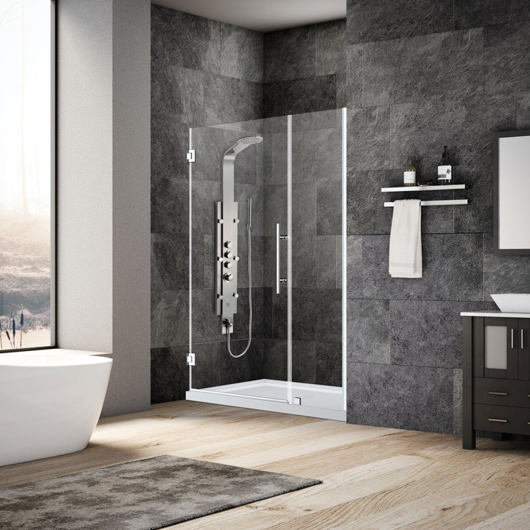 Ultra-E 43'' W x 72'' H Pivot Frameless Shower Door with Clear Glass