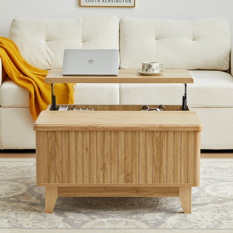 Natural Oak Lift-Top Coffee Table with Hidden Storage