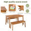 Ensemble de salle à manger 3 pièces en bois d'acacia naturel pour l'extérieur et l'intérieur