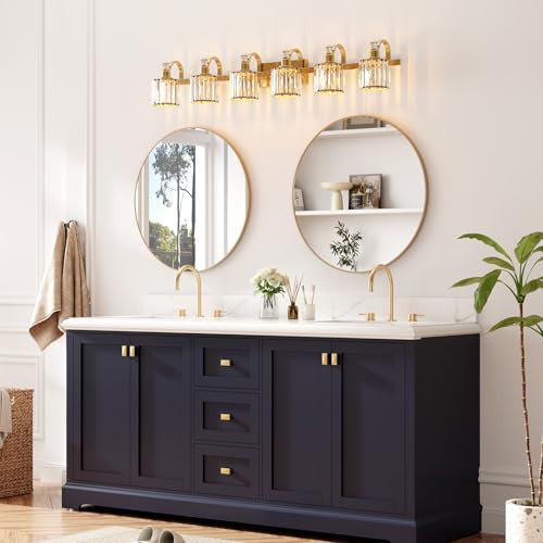 Luminaire de salle de bain moderne en cristal avec 6 lumières, Or