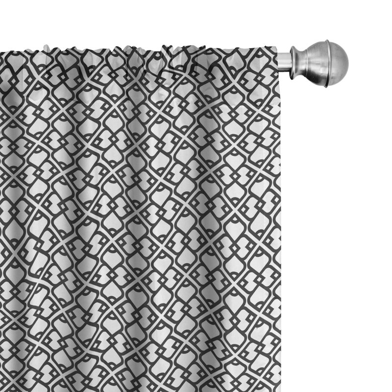 White and Charcoal Geometric Polyester Rod Pocket Curtains, 28" x 63"