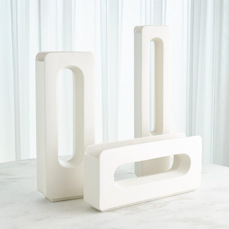 Handmade Ceramic Table Vase, White, 26.5" H x 5" W x 4" D