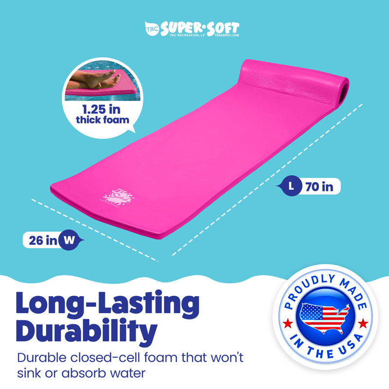 TRC Recreation Splash 1.25" Thick Pool Float Mats, Bahama Blue/Flamingo Pink