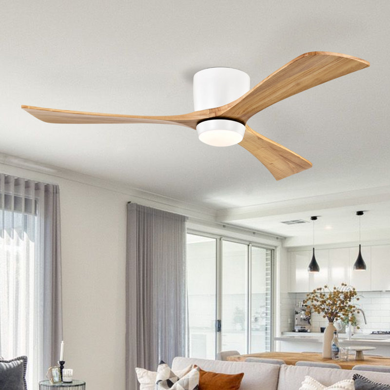 52" 3-Blade LED Standard Ceiling Fan with Remote Control and Light Kit for Living Room, Nickel/Brown Wood