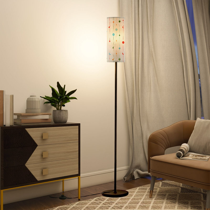  Lampe sur pied 68,5 "à ornements colorés suspendus Lampe verticale à poteau en métal à intensité variable avec abat-jour en lin Ampoule DEL incluse