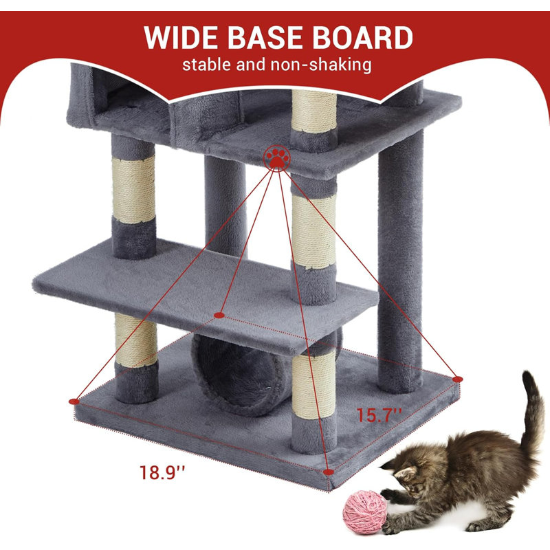 Grand arbre à chat 67 po, avec grattoir, condo pour chat, plateformes, tunnel, hamac, station de nourriture et bols, Gris