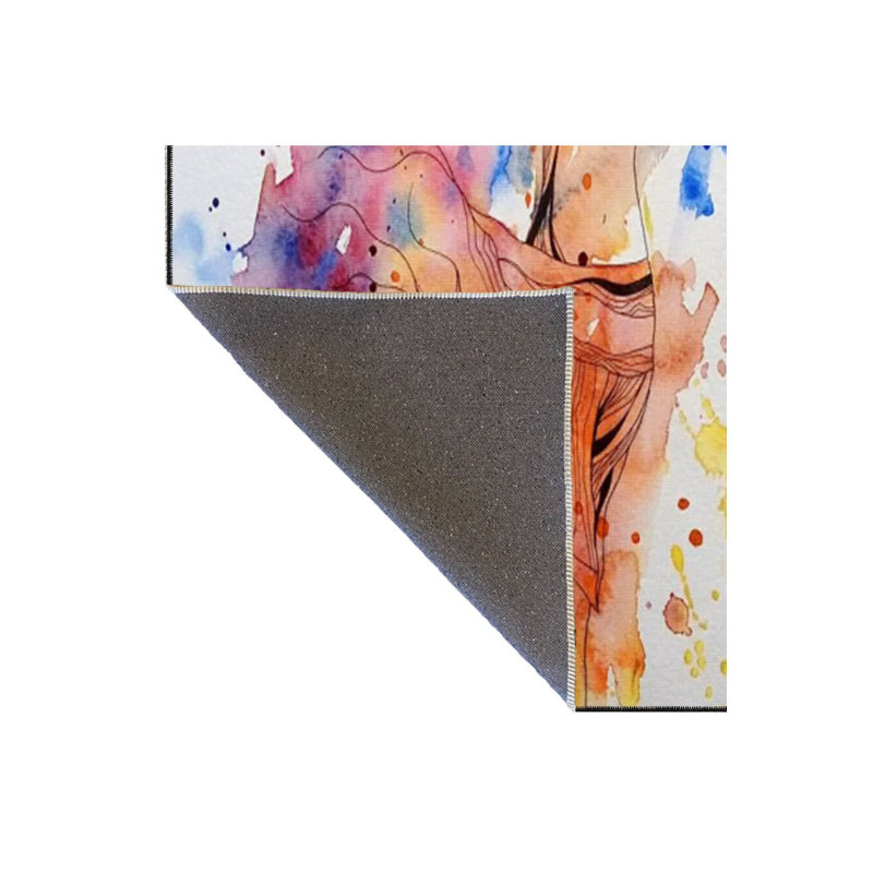 Tapis décoratif lavable à motif dessiné enfant fille, Rectangle 4 pi 7 po x 6 pi 7 po