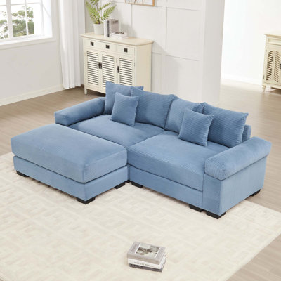 Canapé modulaire surdimensionné à 2 places avec accoudoirs extra-larges et 1 repose-pieds en nuage Corduroy Cloud