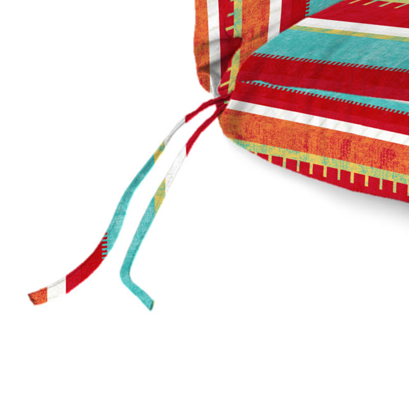 74" x 22" Outdoor Chaise Lounge Cushion with Ties and Loop, Blue/Red/Striped
