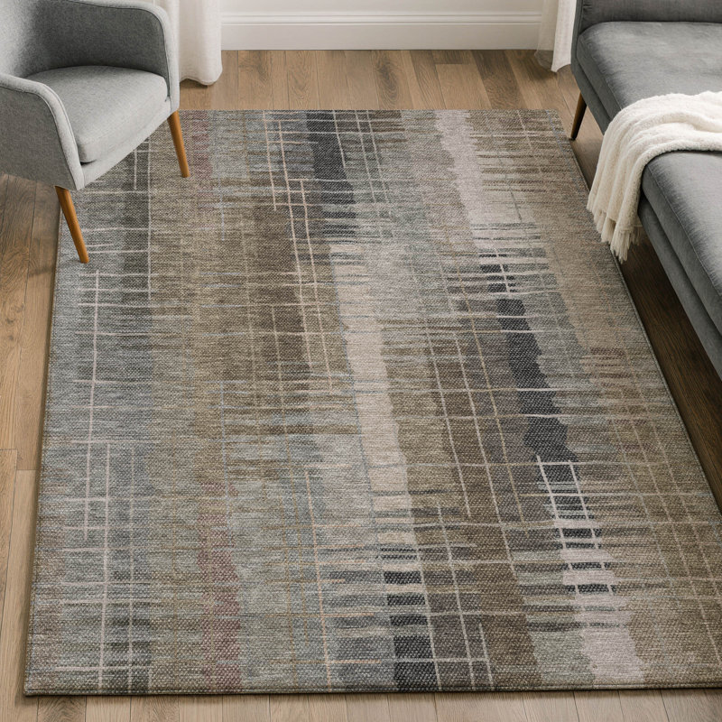 Premium Machine Washable Mayfield AMF2261 Striped Rug, Brown, 10' x 14'