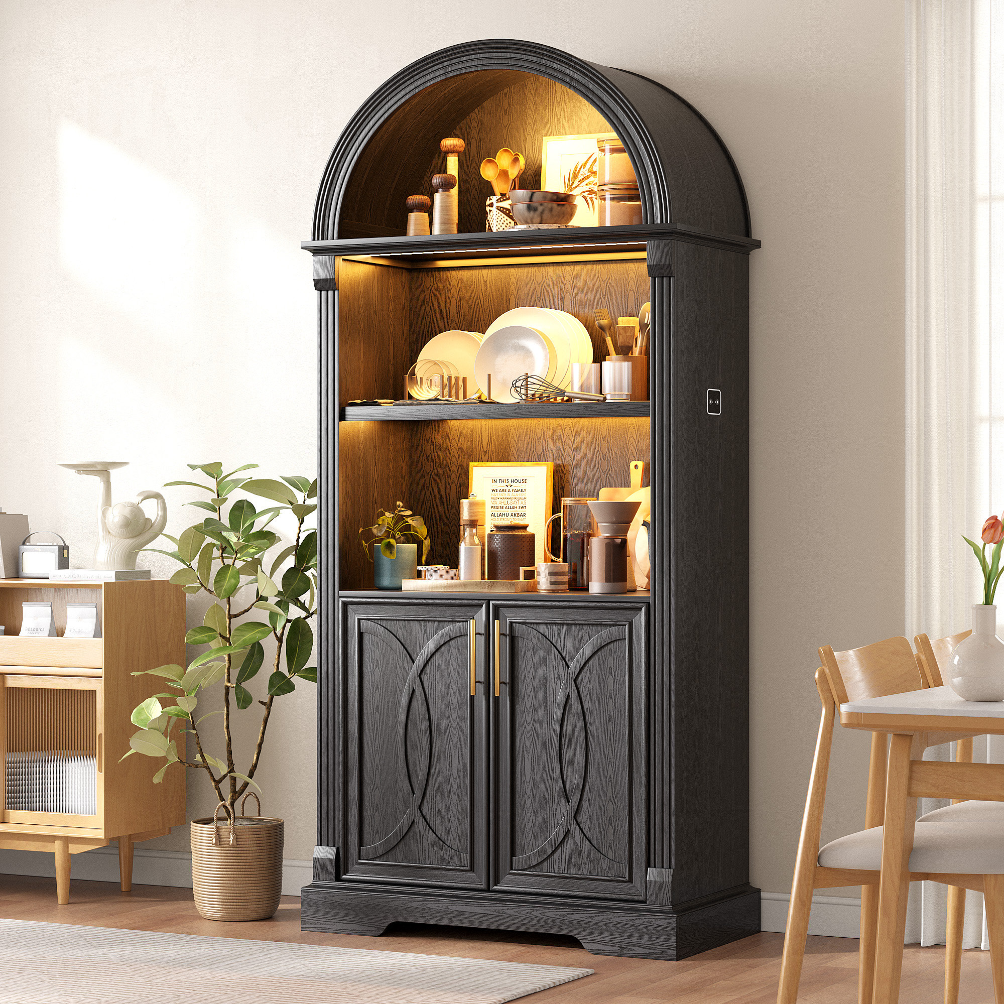 70''H x 31.4''W Arched Dining Hutch Ophelia \u0026 Co. Finish: Black, image size:2000x2000