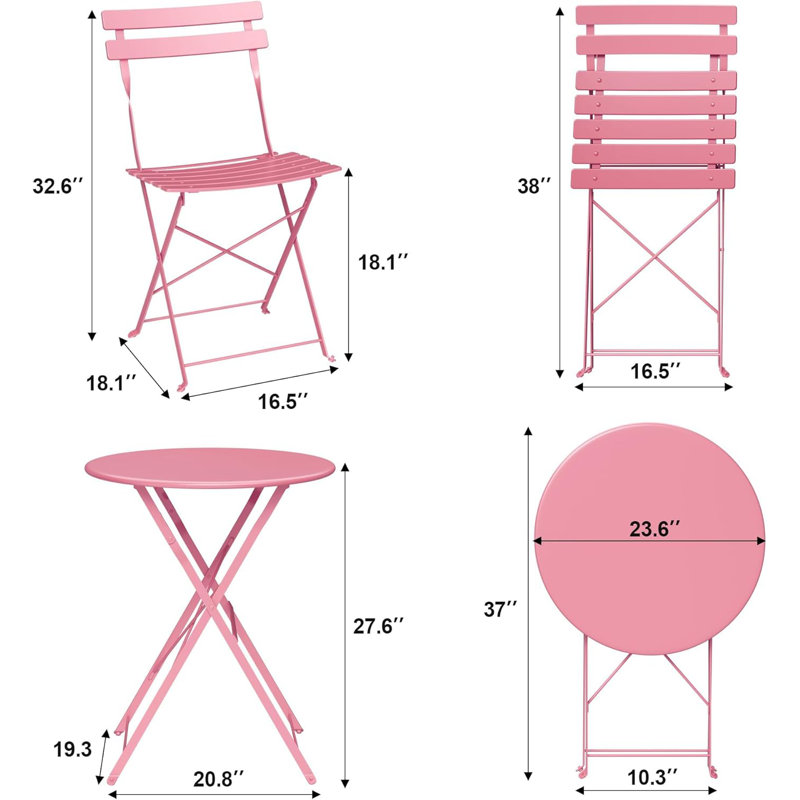3-Piece Folding Bistro Set, Foldable Patio Furniture Set With Premium Frame, Outdoor Bistro Table And Chairs Set Of 2 For Patio