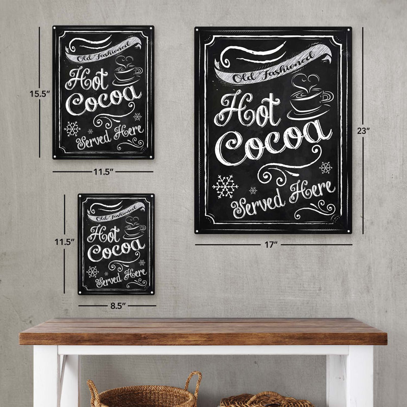 Plaque en métal «Hot Cocoa Served Here», H 15,5 po x l 11,5 po x P 0,04 po