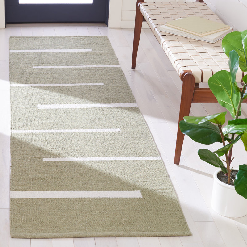 Estis Hand Woven Cotton Striped Rug, Runner 2'3" x 8'