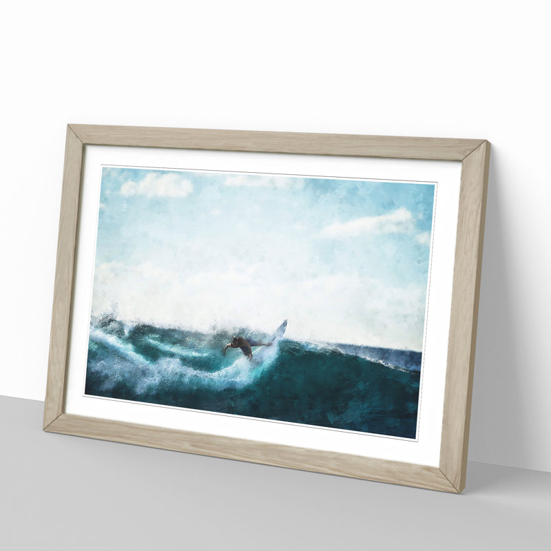 Surfing - Picture Frame Painting, Oak Framed, 27cm H x 36cm W x 2cm D