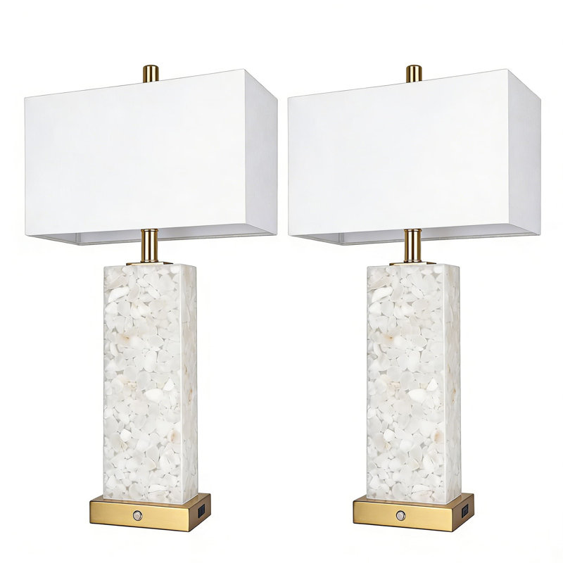 Ensemble de 2 lampes de table en albâtre avec veilleuse et ports USB, 3 lampes de chevet à DEL à intensité variable pour le bureau de la chambre à coucher, y compris les ampoules