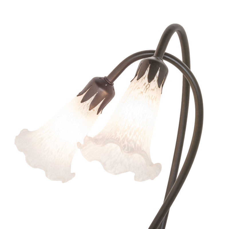 Meyda 16" White Pond Lily 2-Light Mahogany Bronze Accent Lamp
