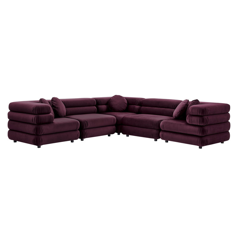 Canapé modulaire en velours 5 pièces Jubilee, Velours mûre