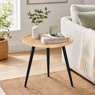 Small Round End Table, Tray Top Side Table with Metal Legs for Living Room Bedroom