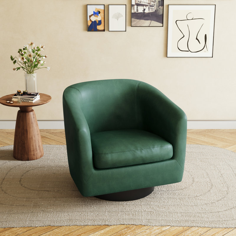 Bennett 79Cm Wide Swivel Barrel Chair, Green Faux Leather