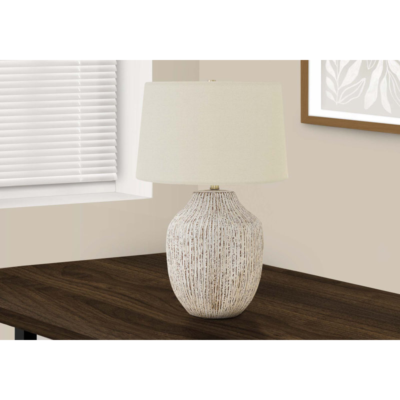 Lighting, H 26 po, lampe de table, céramique crème, abat-jour ivoire / crème, transitionnel