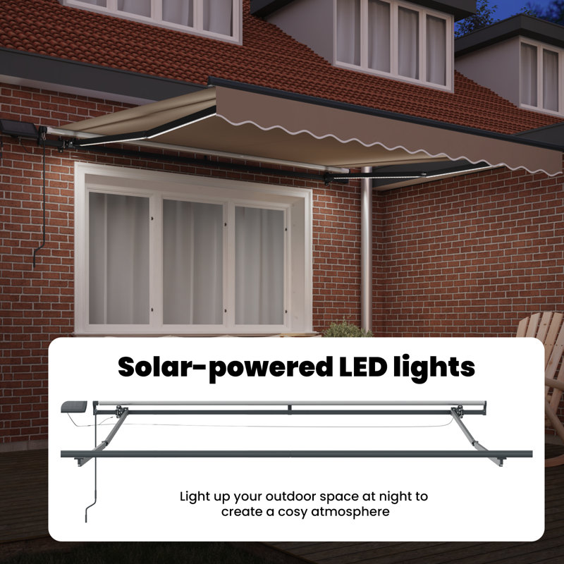 VidaXL PVC-coated polyester Cover Retractable Patio Awning, 300 cm W x 250 cm D, Beige