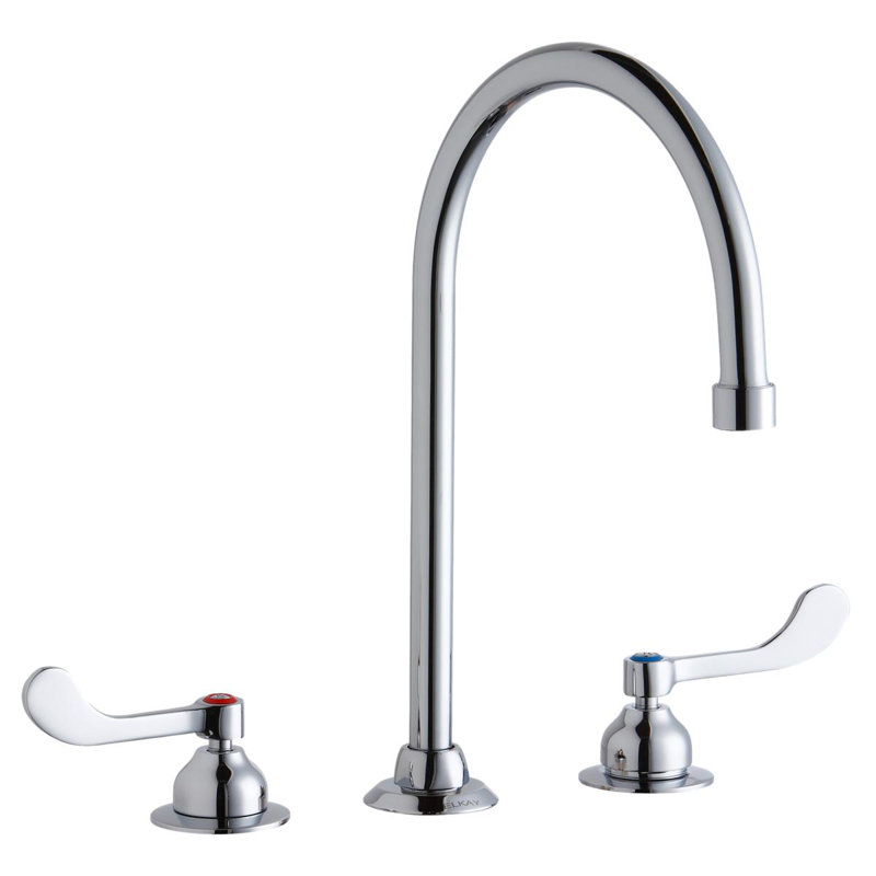 Elkay 8" Centerset With Concealed Deck Faucet With 8" Gooseneck Spout 4" Wristblade Handles Chrome