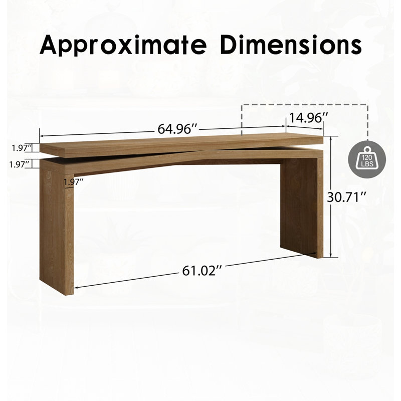 65 Inch Rustic Farmhouse Console Table, Solid Wood Veneer Sofa Table with Split Sled Base, Long Entryway Table for Living Room Hallway