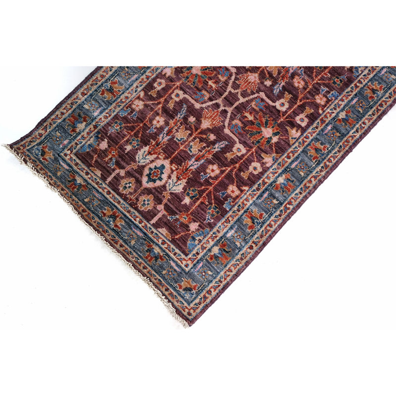 Hand Knotted Wool Area Rug in Purple And Blue